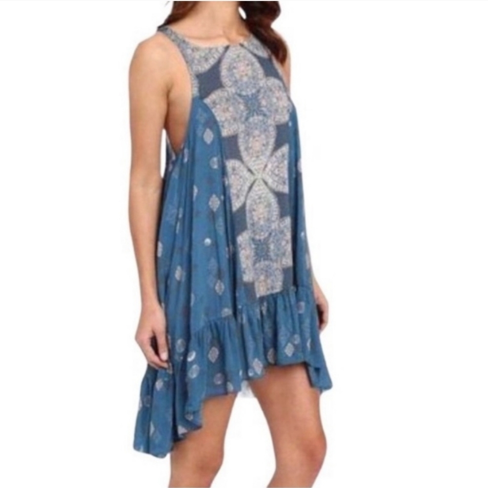 Free People Blue Printed Mini Dress